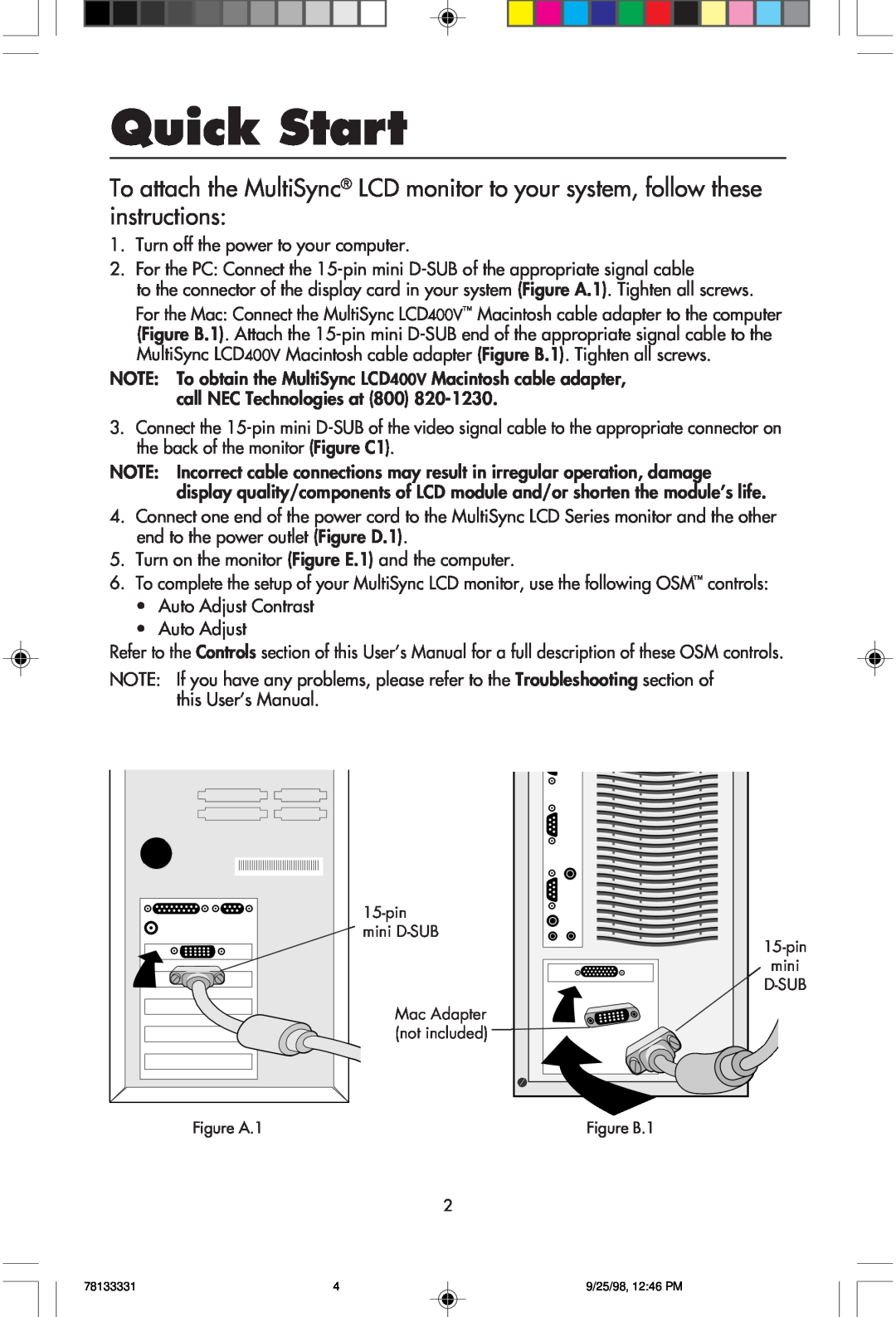 NEC LA-1422JMW user manual Quick Start 
