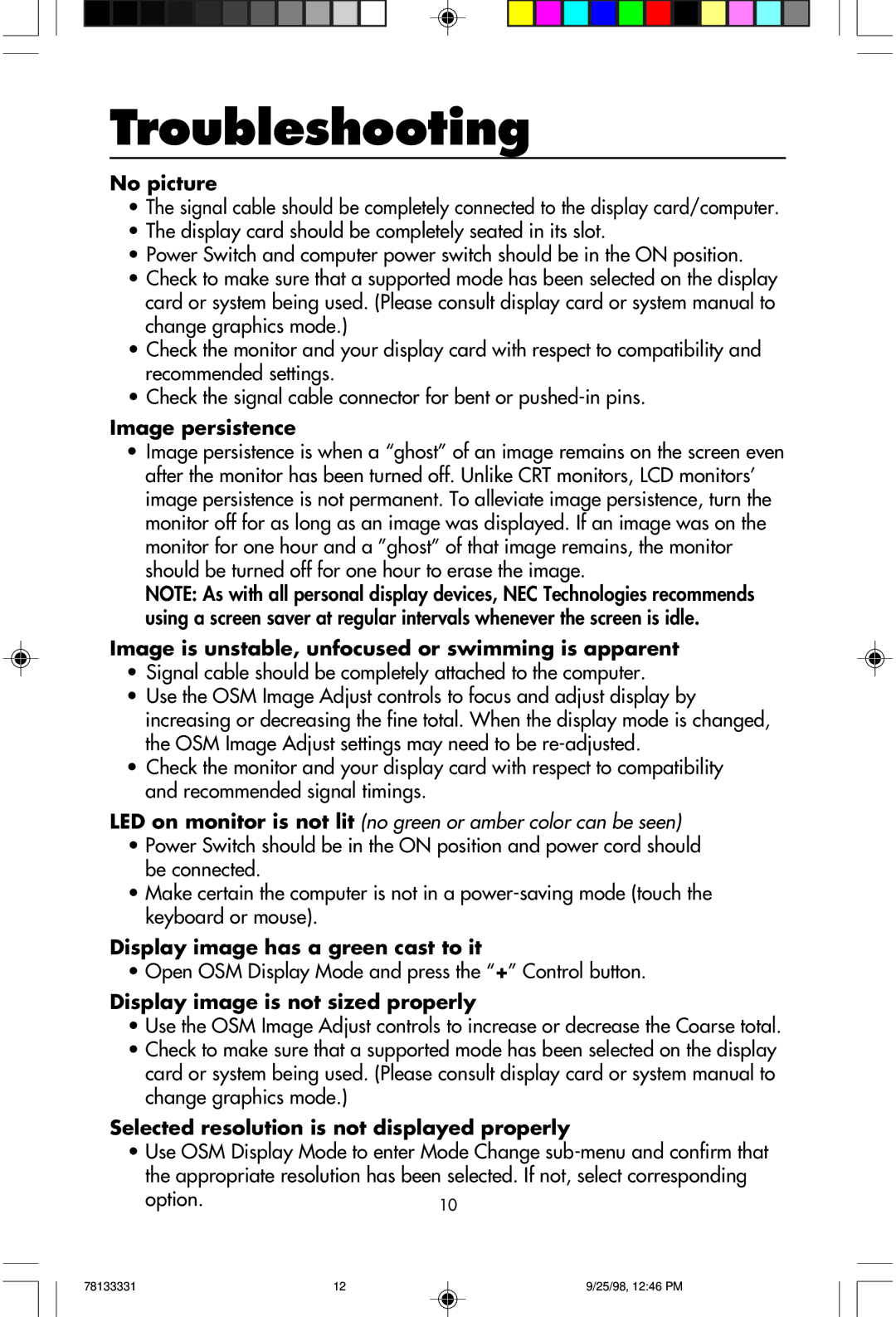 NEC LA-1422JMW user manual Troubleshooting 