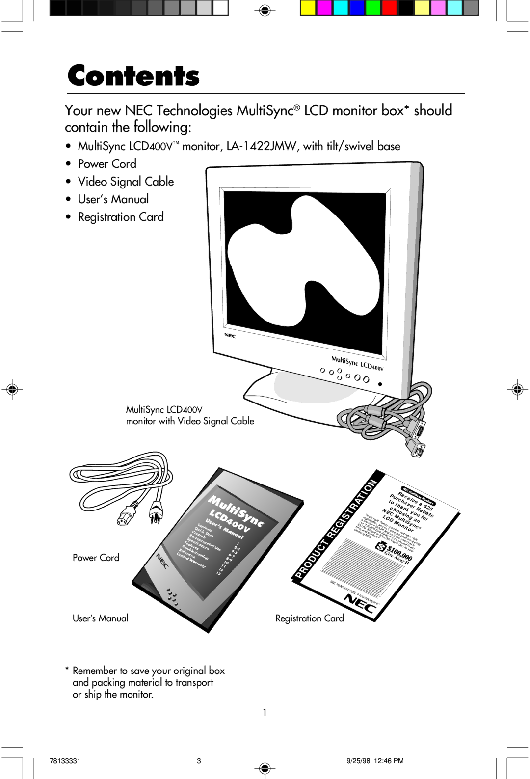 NEC LA-1422JMW user manual Contents 