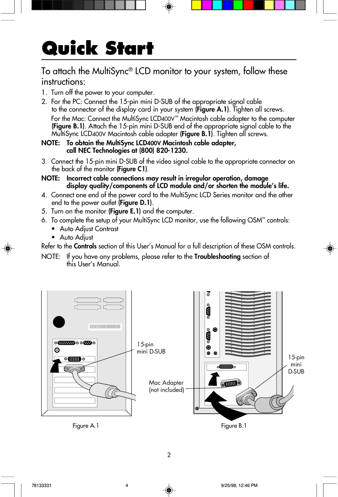 NEC LA-1422JMW user manual Quick Start, Figure A.1 