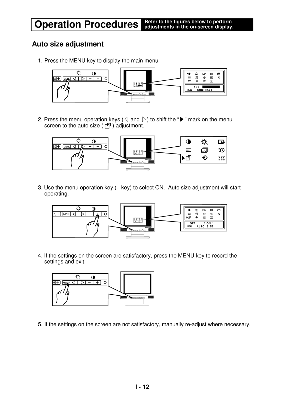 NEC LA-1524HMW manual Operation Procedures, Auto size adjustment 