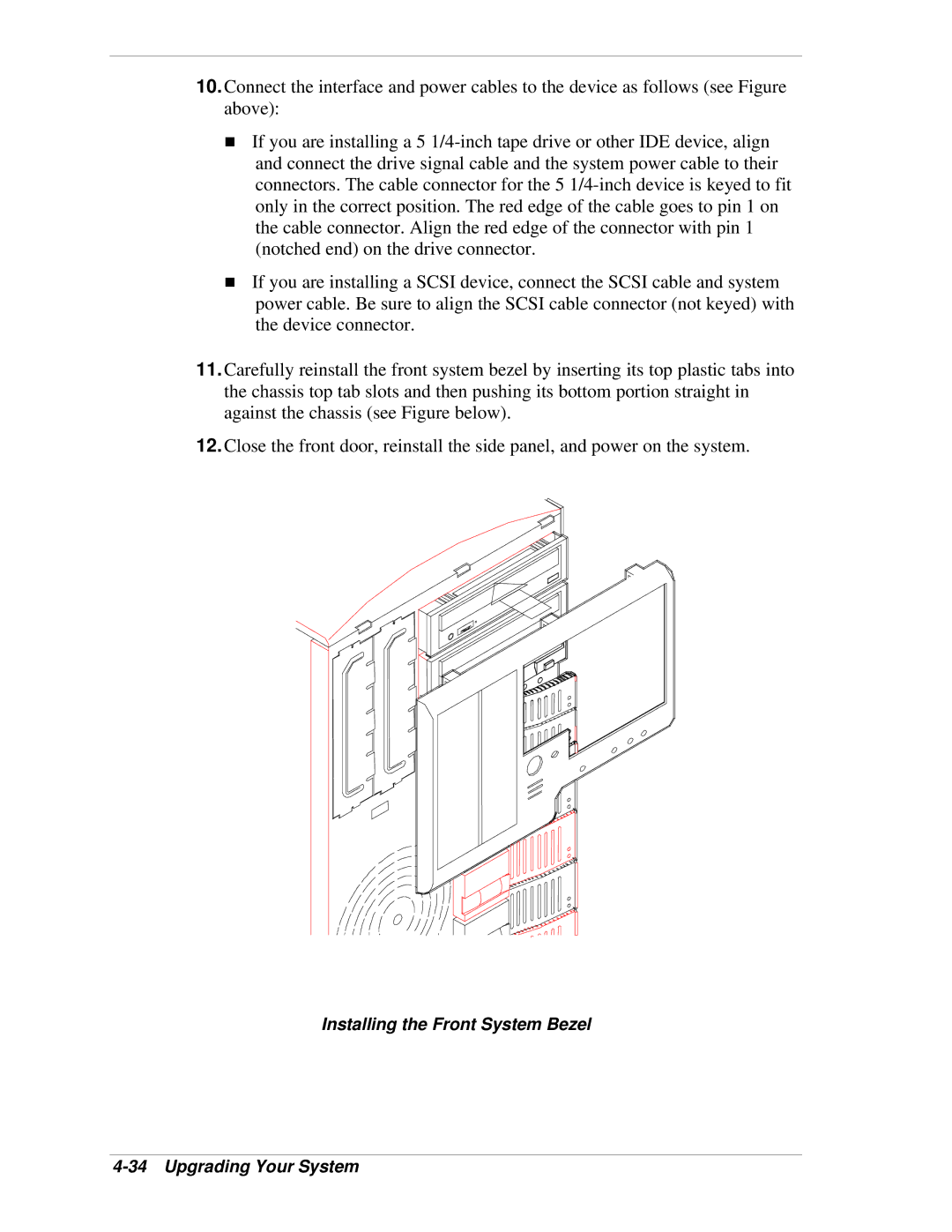 NEC LC1400 manual Installing the Front System Bezel Upgrading Your System 