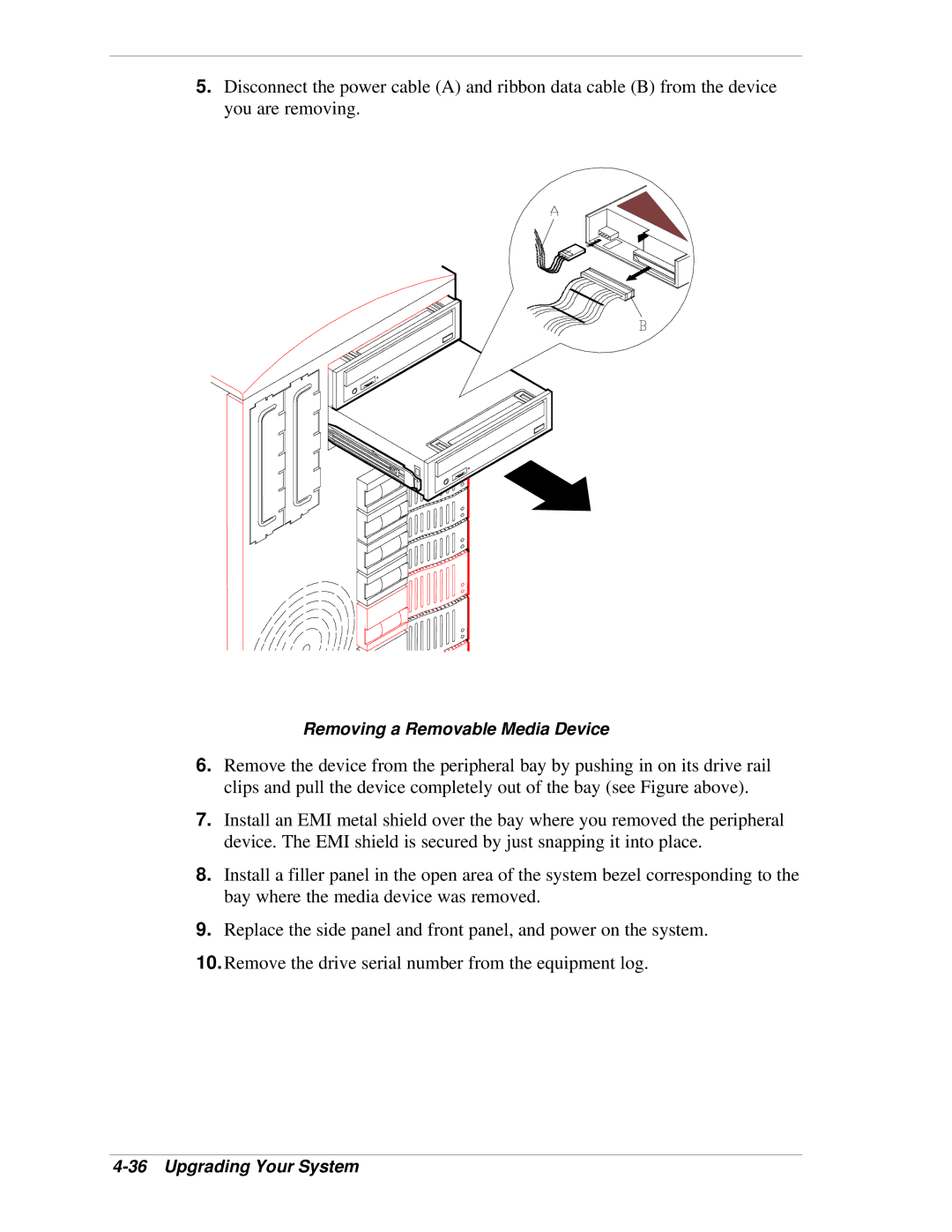 NEC LC1400 manual Removing a Removable Media Device 