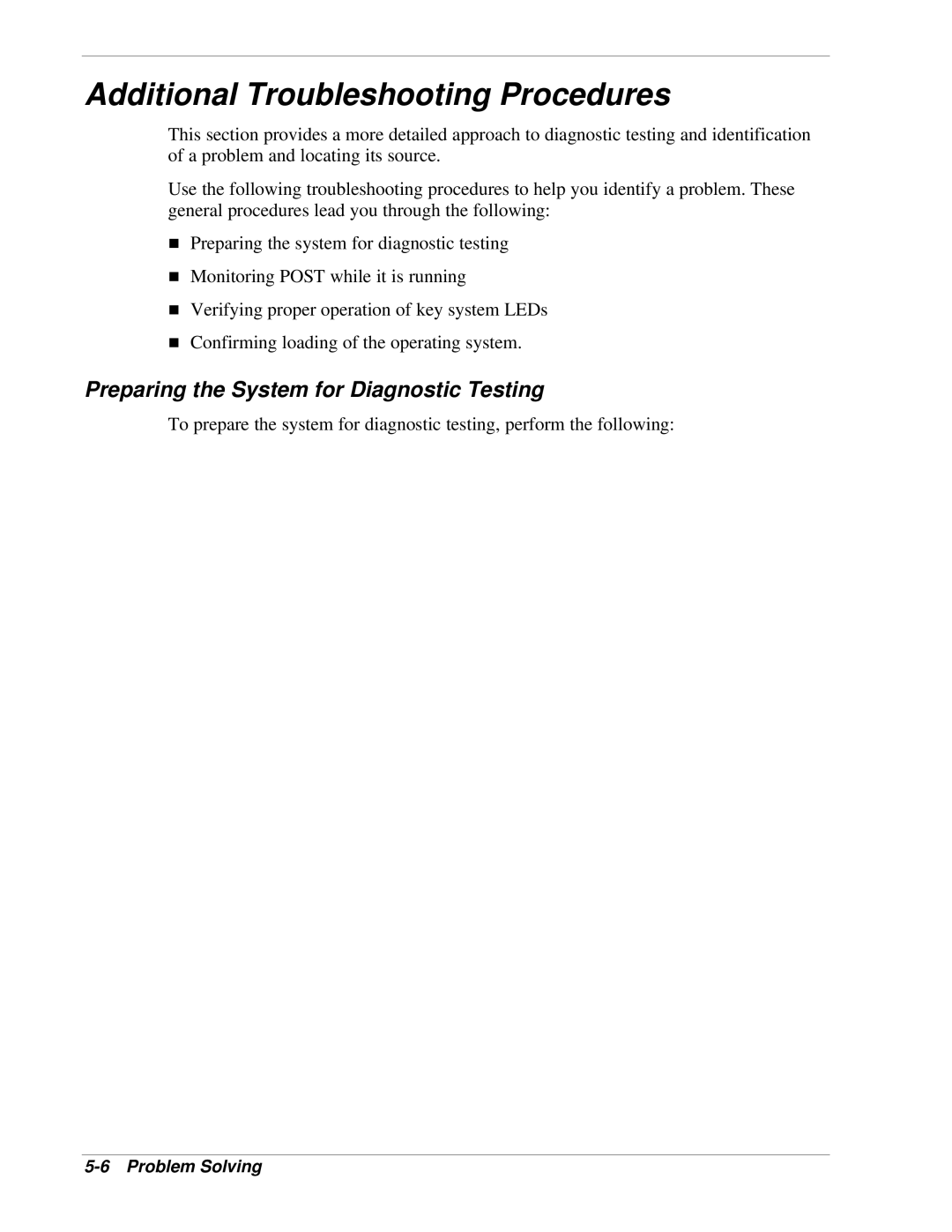 NEC LC1400 manual Additional Troubleshooting Procedures, Preparing the System for Diagnostic Testing 