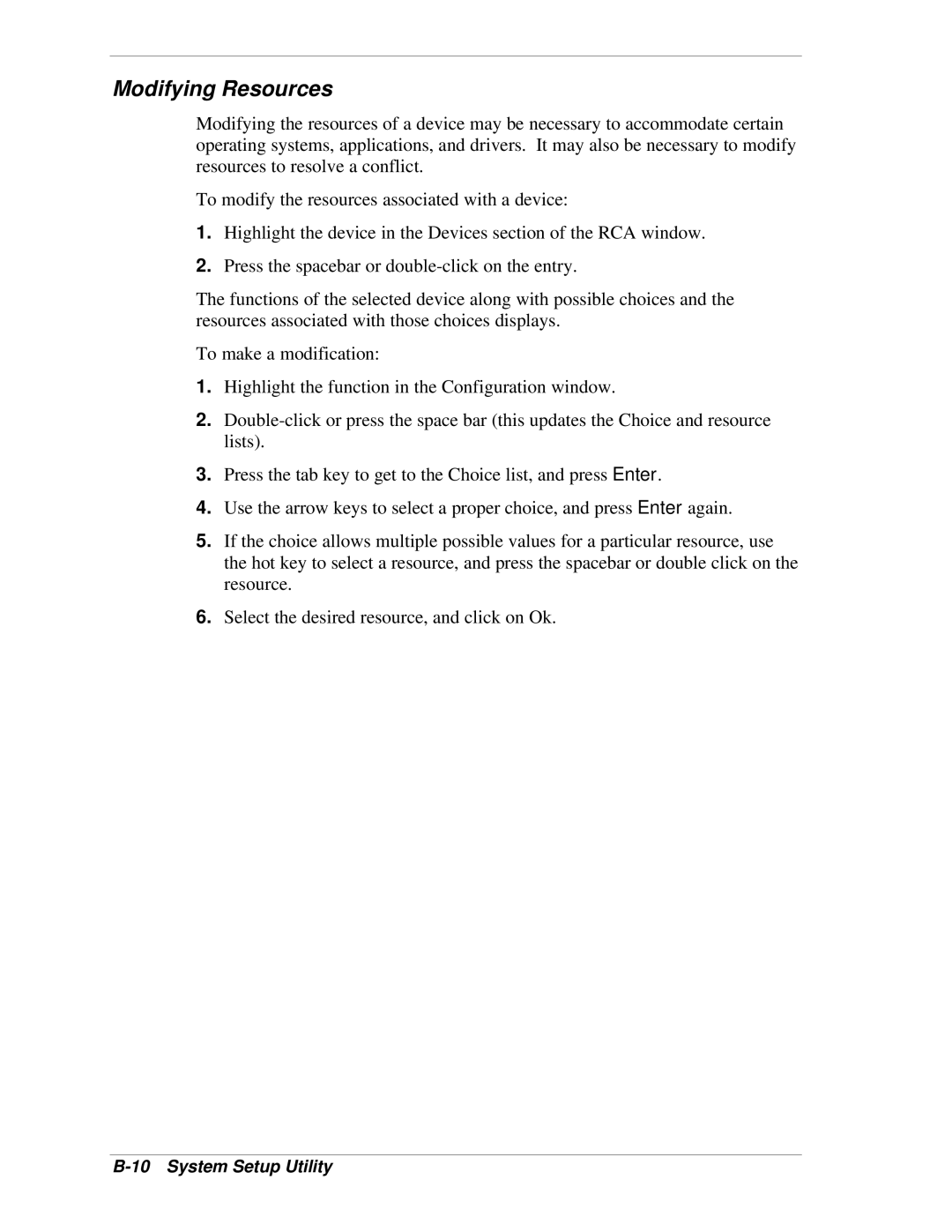 NEC LC1400 manual Modifying Resources, Configuration Window System Setup Utility 