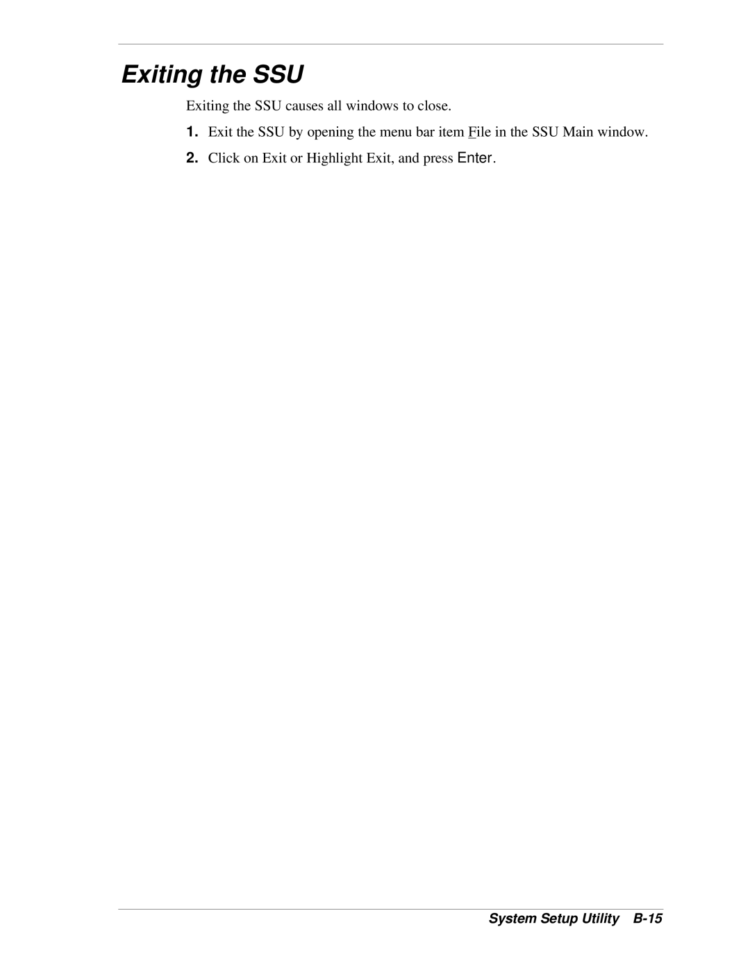 NEC LC1400 manual Exiting the SSU, System Setup Utility B-15 