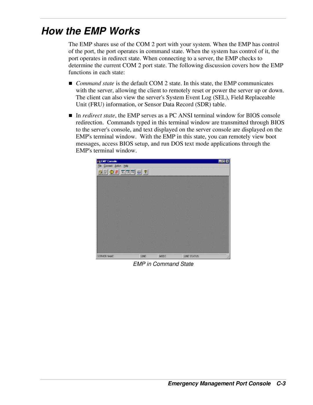 NEC LC1400 manual How the EMP Works, Emergency Management Port Console C-3 