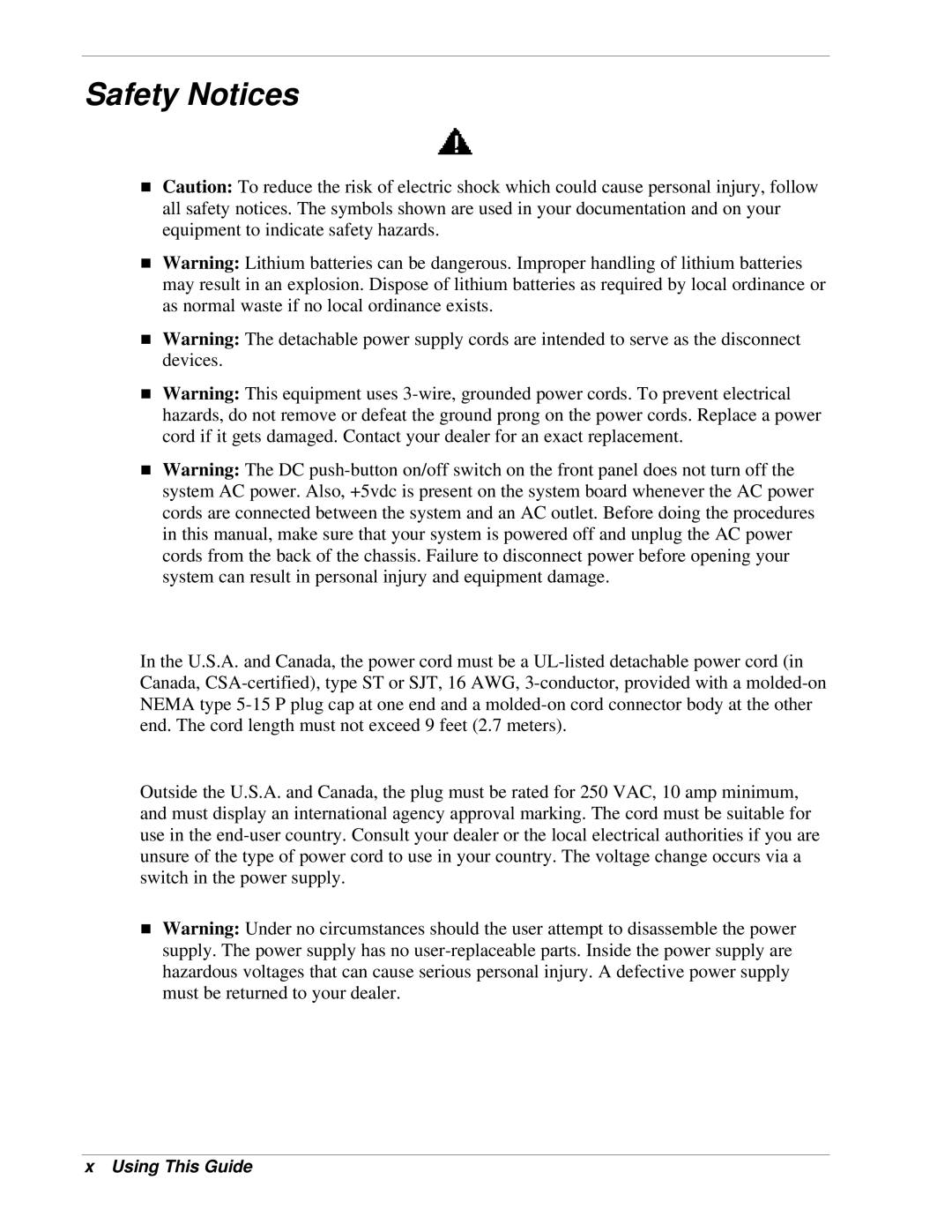 NEC LC1400 manual Safety Notices 