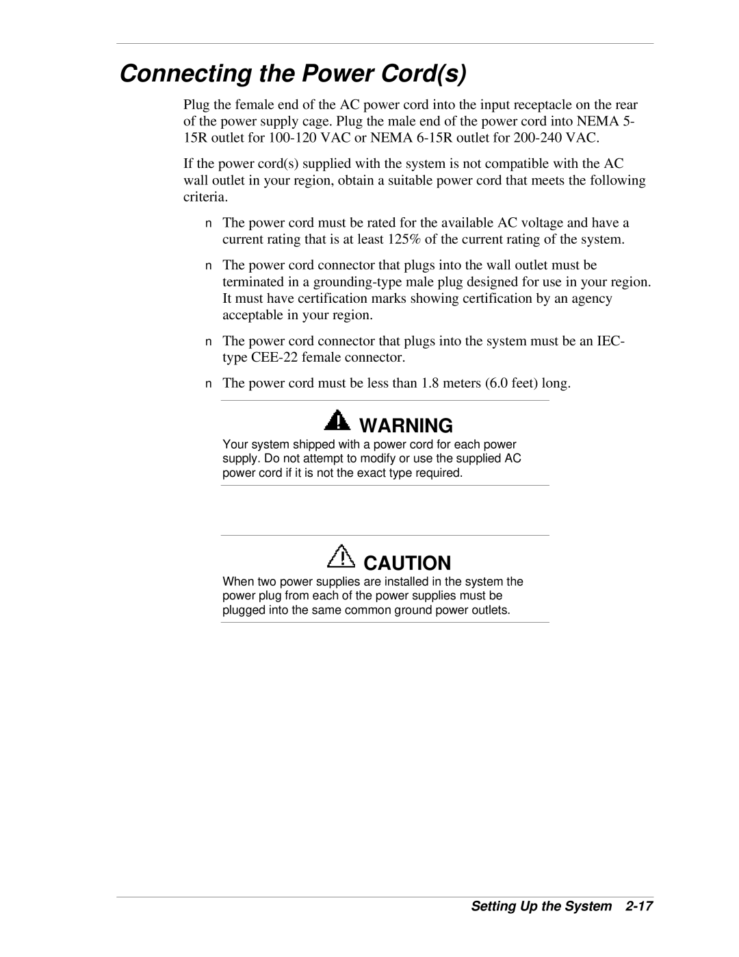 NEC LC1400 manual Connecting the Power Cords 