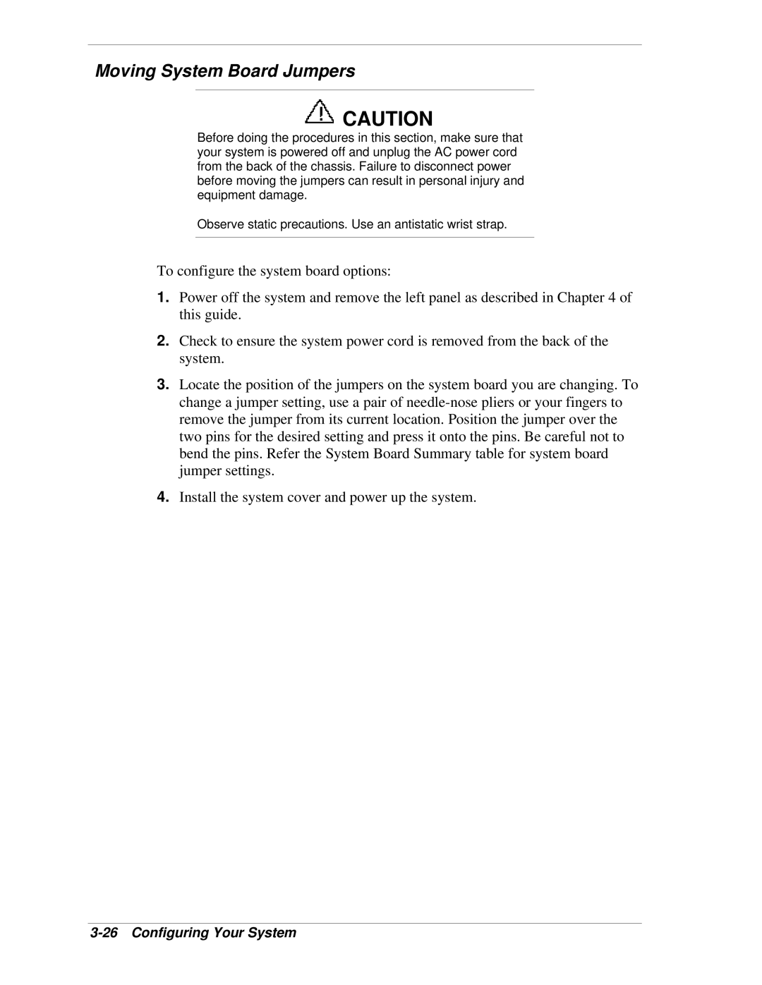 NEC LC1400 manual Moving System Board Jumpers 