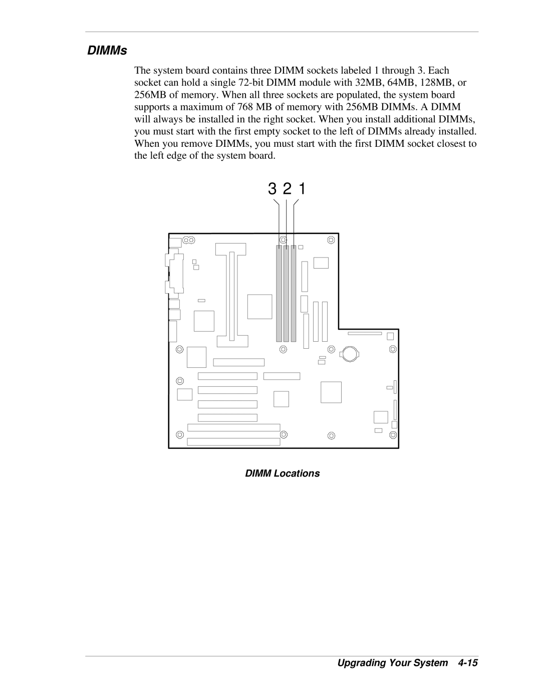 NEC LC1400 manual DIMMs, Dimm Locations Upgrading Your System 