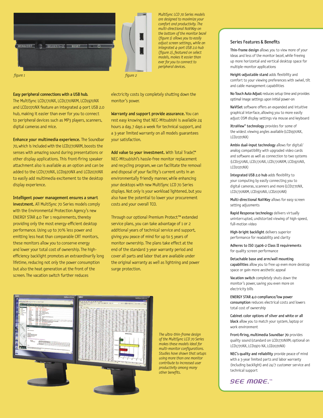 NEC LCD 70 Series manual Series Features & Benefits, Easy peripheral connections with a USB hub 