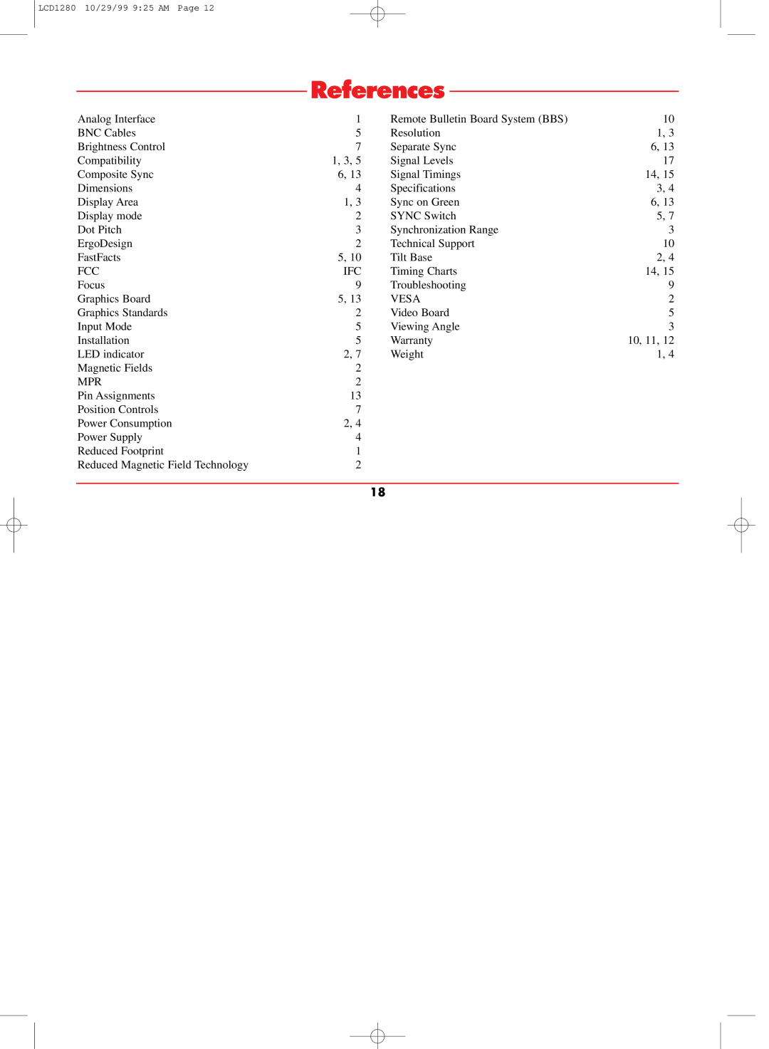 NEC LCD1280 user manual References, Timing Charts Focus Troubleshooting Graphics Board 