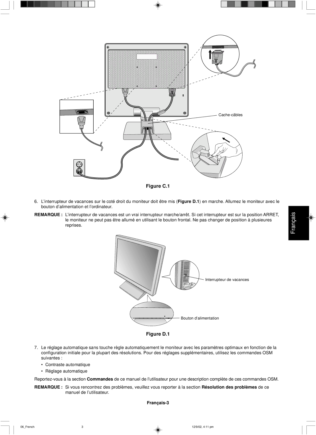 NEC LCD1501 user manual Figure C.1, Français-3 