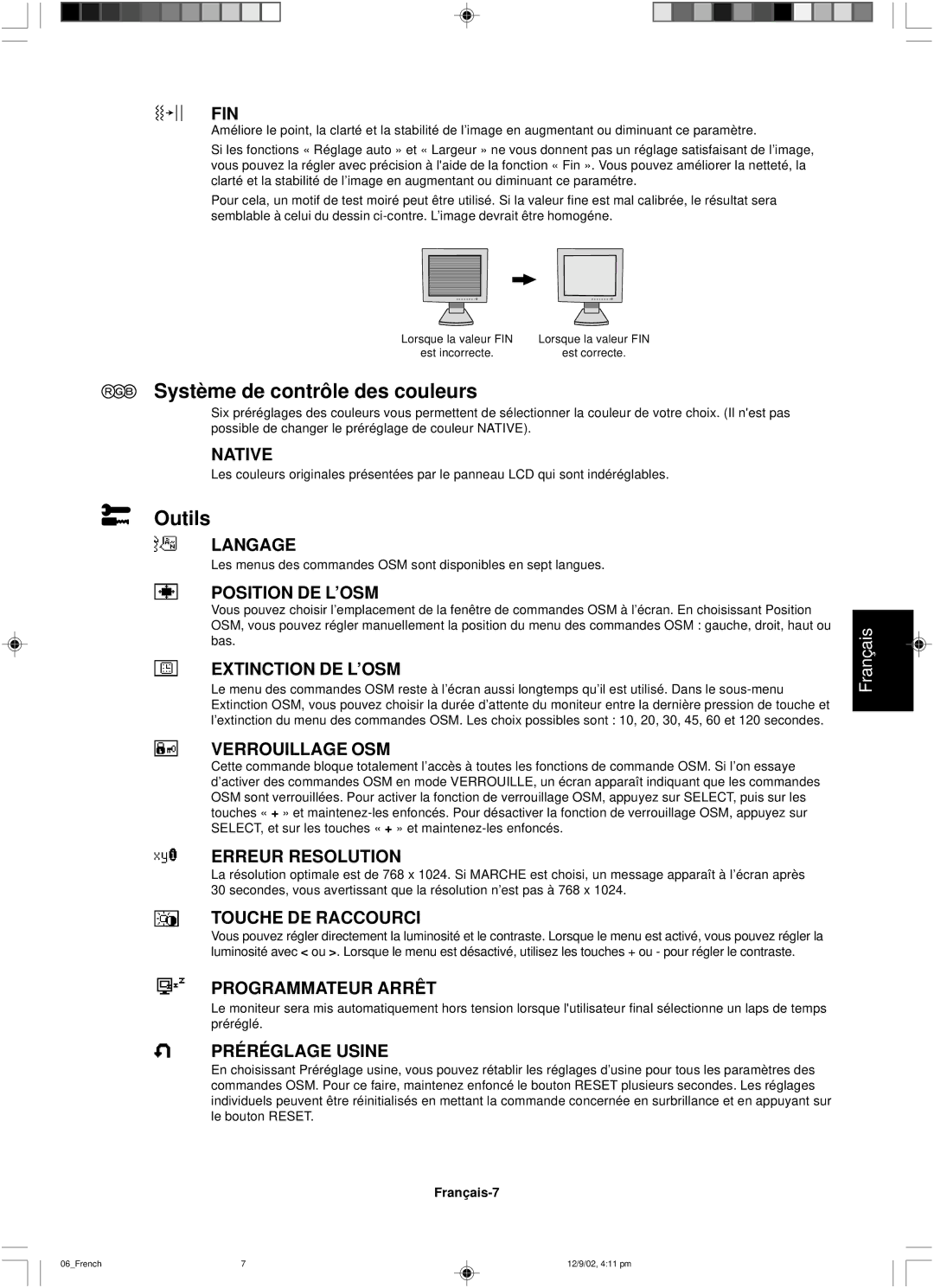 NEC LCD1501 user manual Système de contrôle des couleurs, Outils 