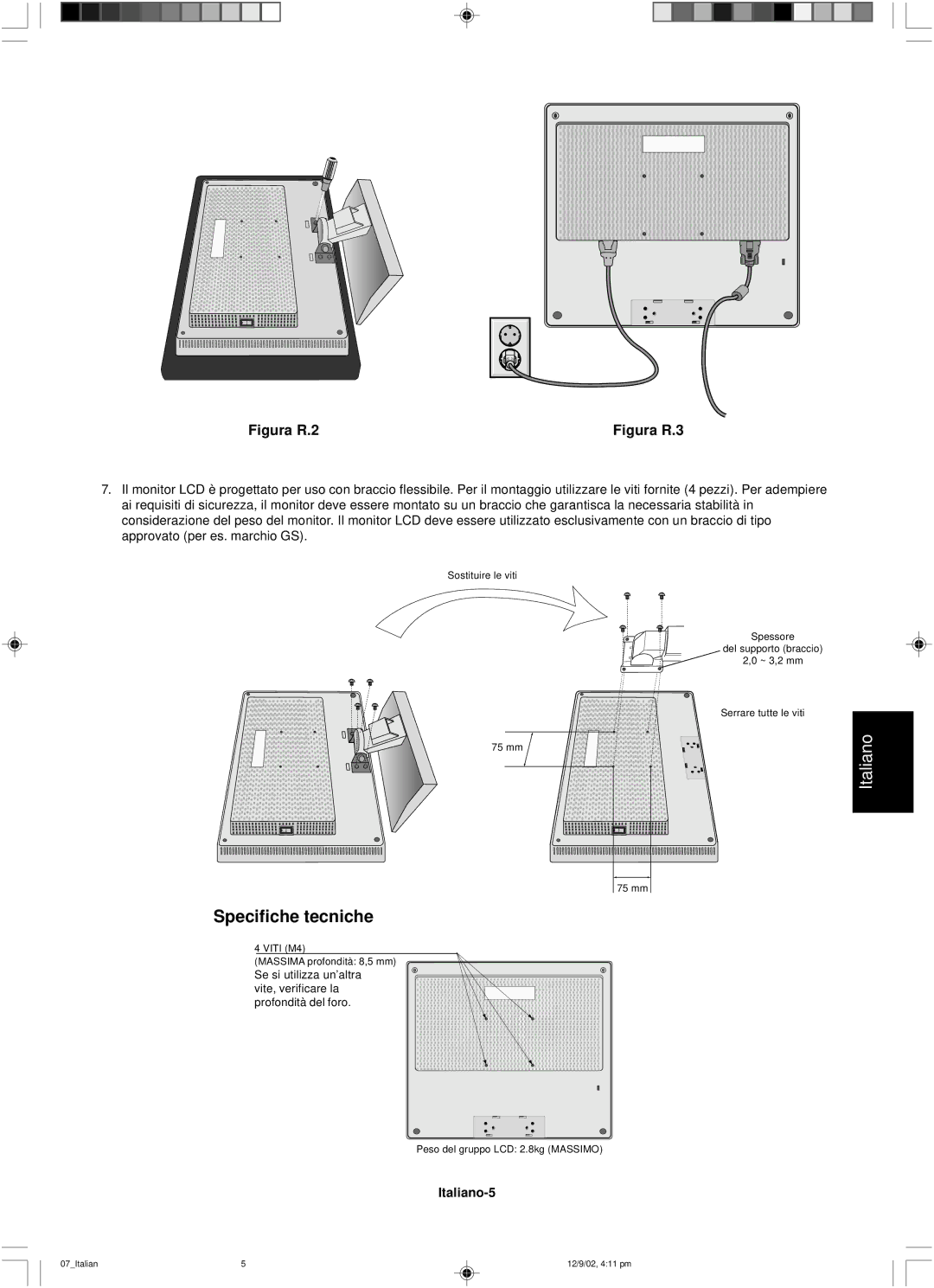 NEC LCD1501 user manual Specifiche tecniche, Italiano-5 