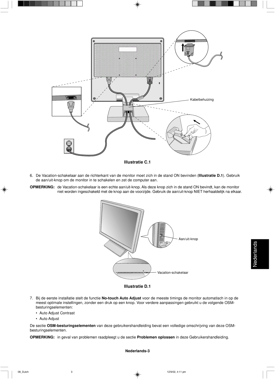 NEC LCD1501 user manual Illustratie C.1, Nederlands-3 