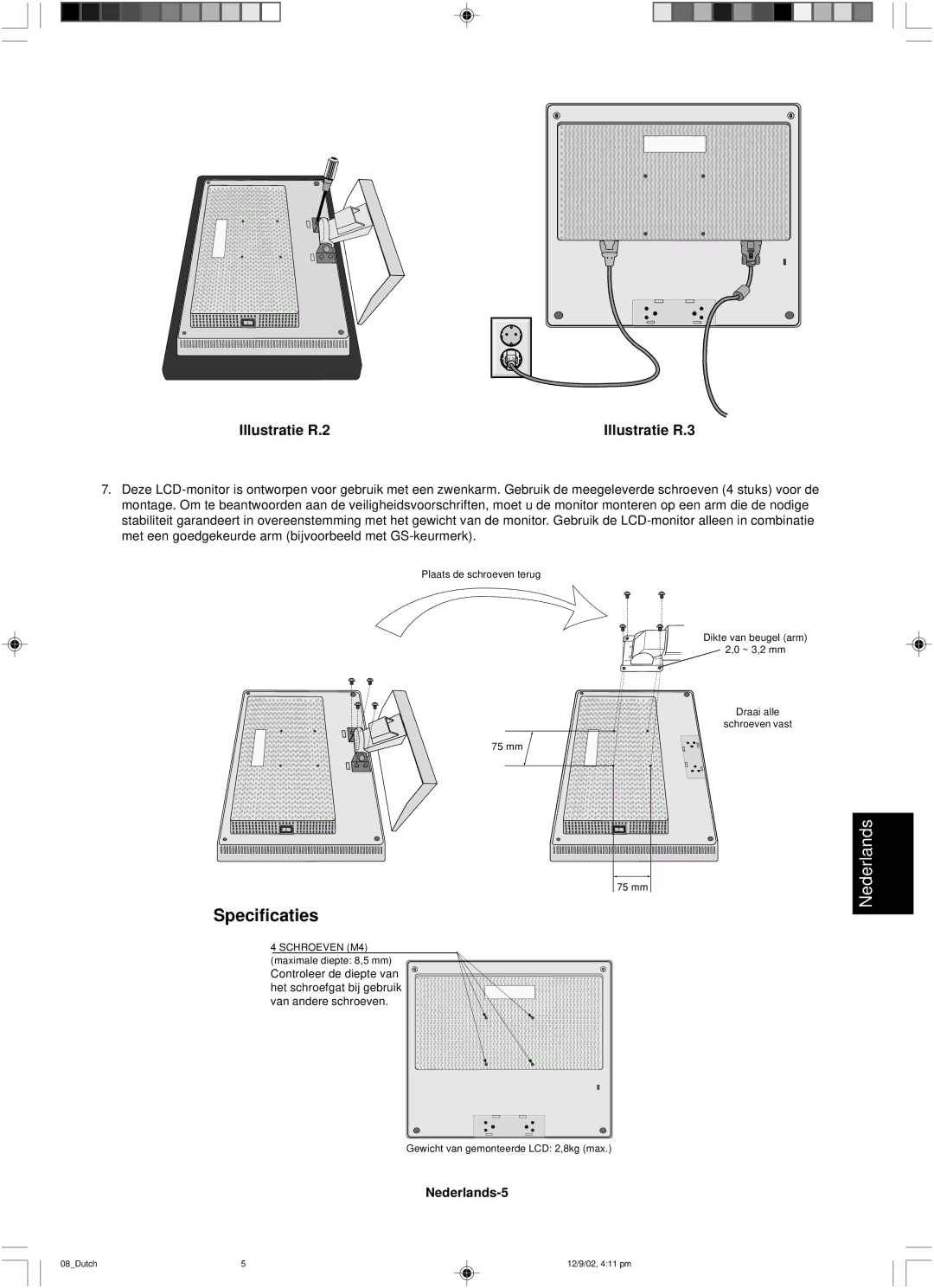 NEC LCD1501 user manual Specificaties, Nederlands-5 