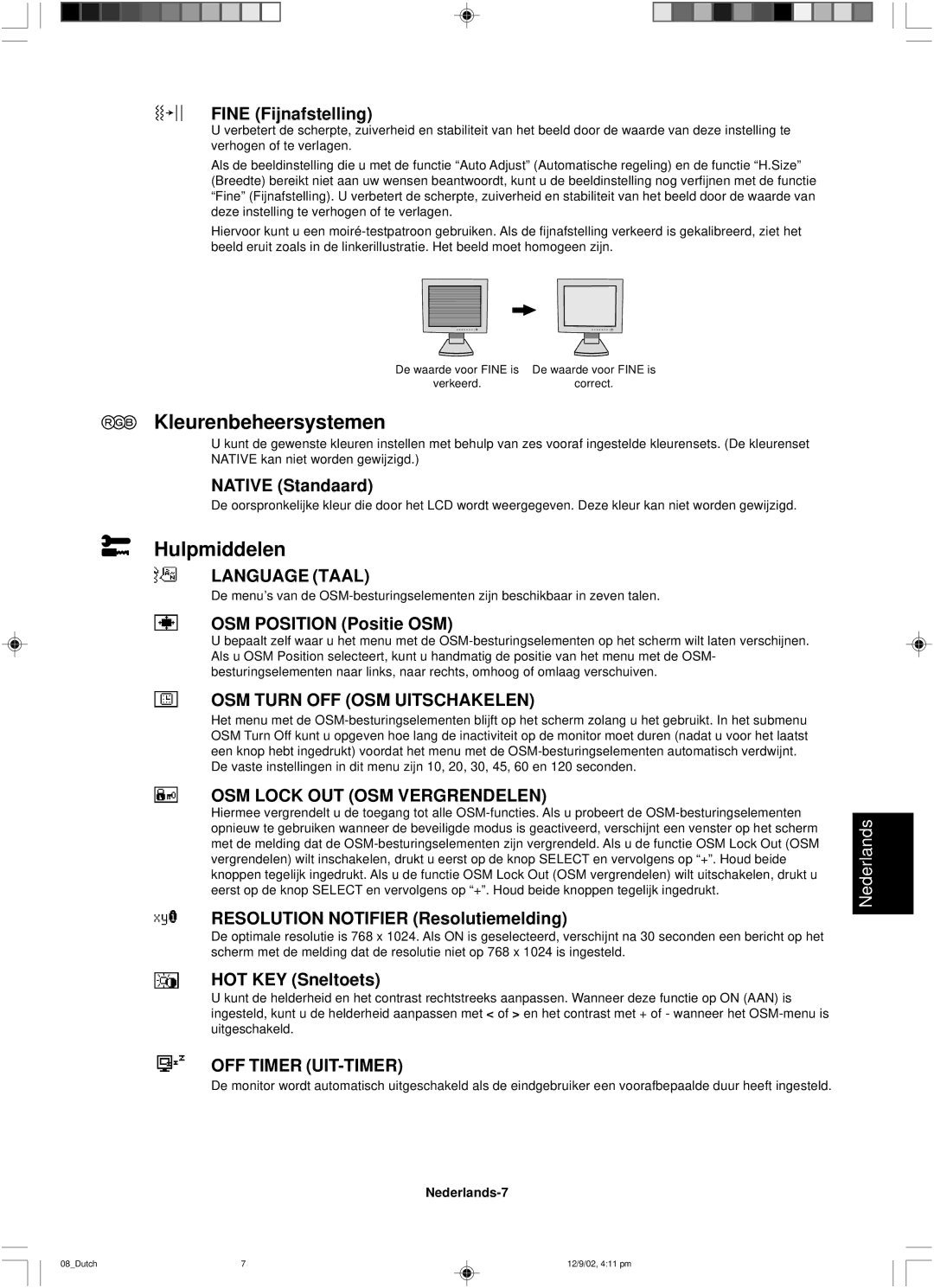 NEC LCD1501 user manual Kleurenbeheersystemen, Hulpmiddelen 