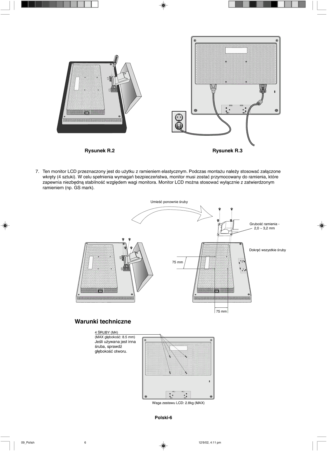 NEC LCD1501 user manual Warunki techniczne 