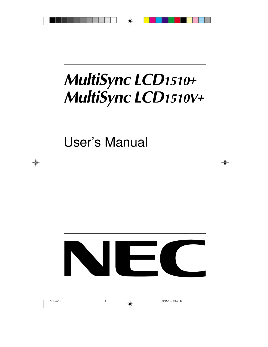 NEC user manual MultiSync LCD1510+ MultiSync LCD1510V+ 