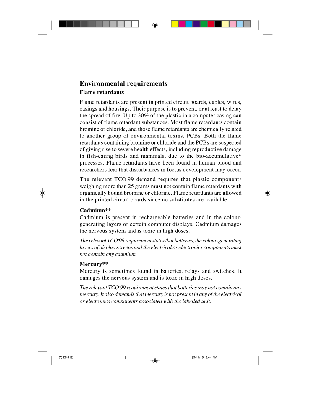 NEC LCD1510V+, LCD1510+ user manual Environmental requirements, Flame retardants 