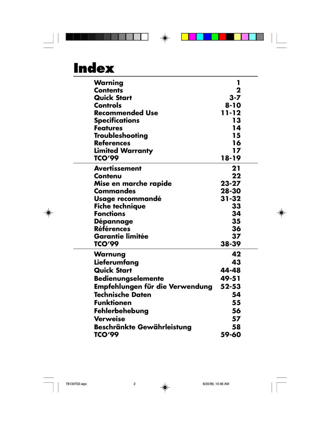 NEC LCD1510+ user manual Index 