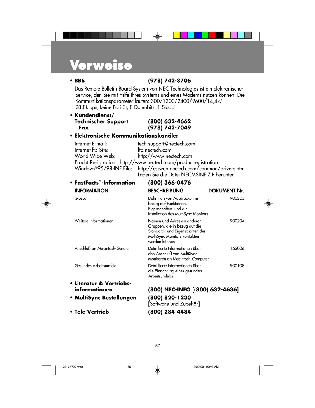NEC LCD1510+ user manual Verweise 