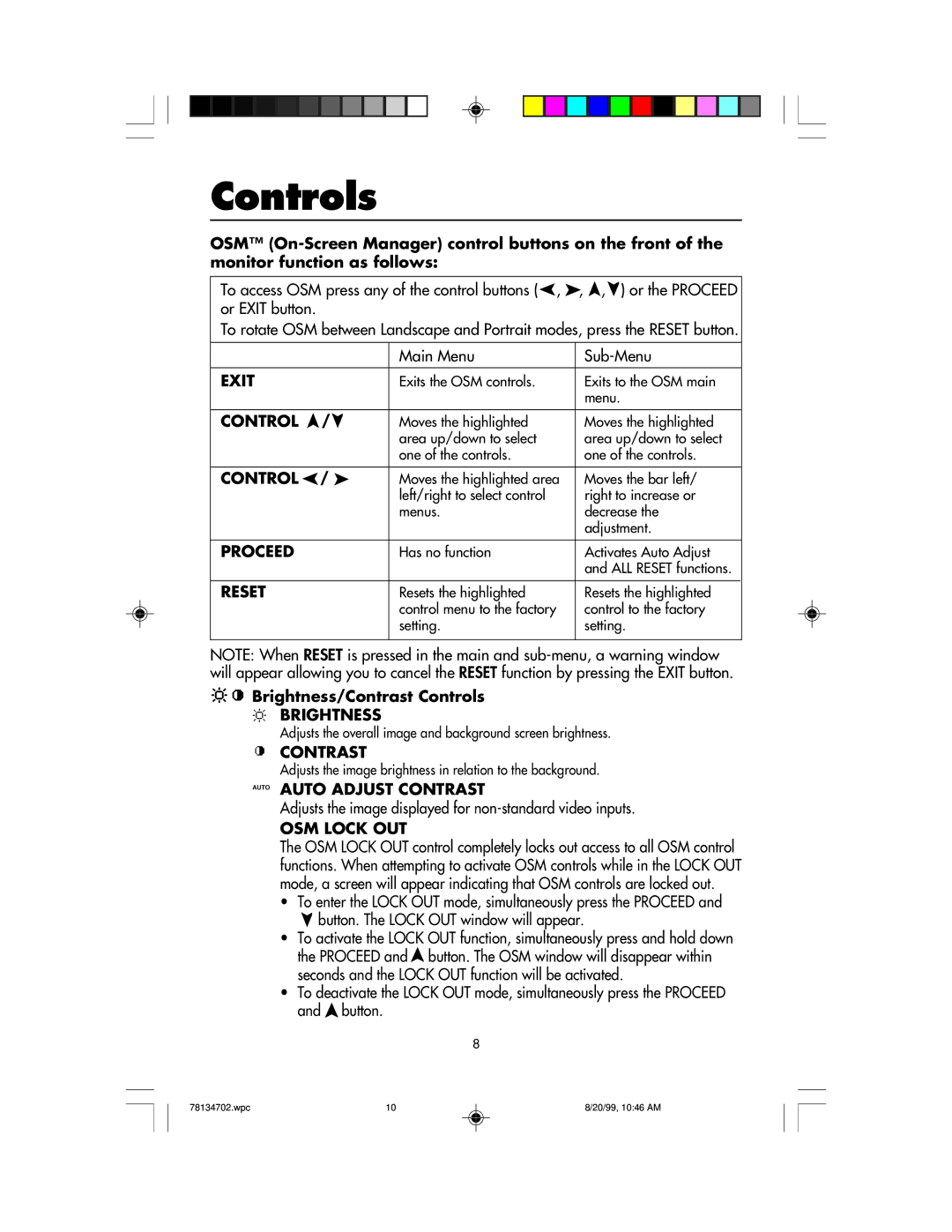 NEC LCD1510+ user manual Brightness/Contrast Controls 