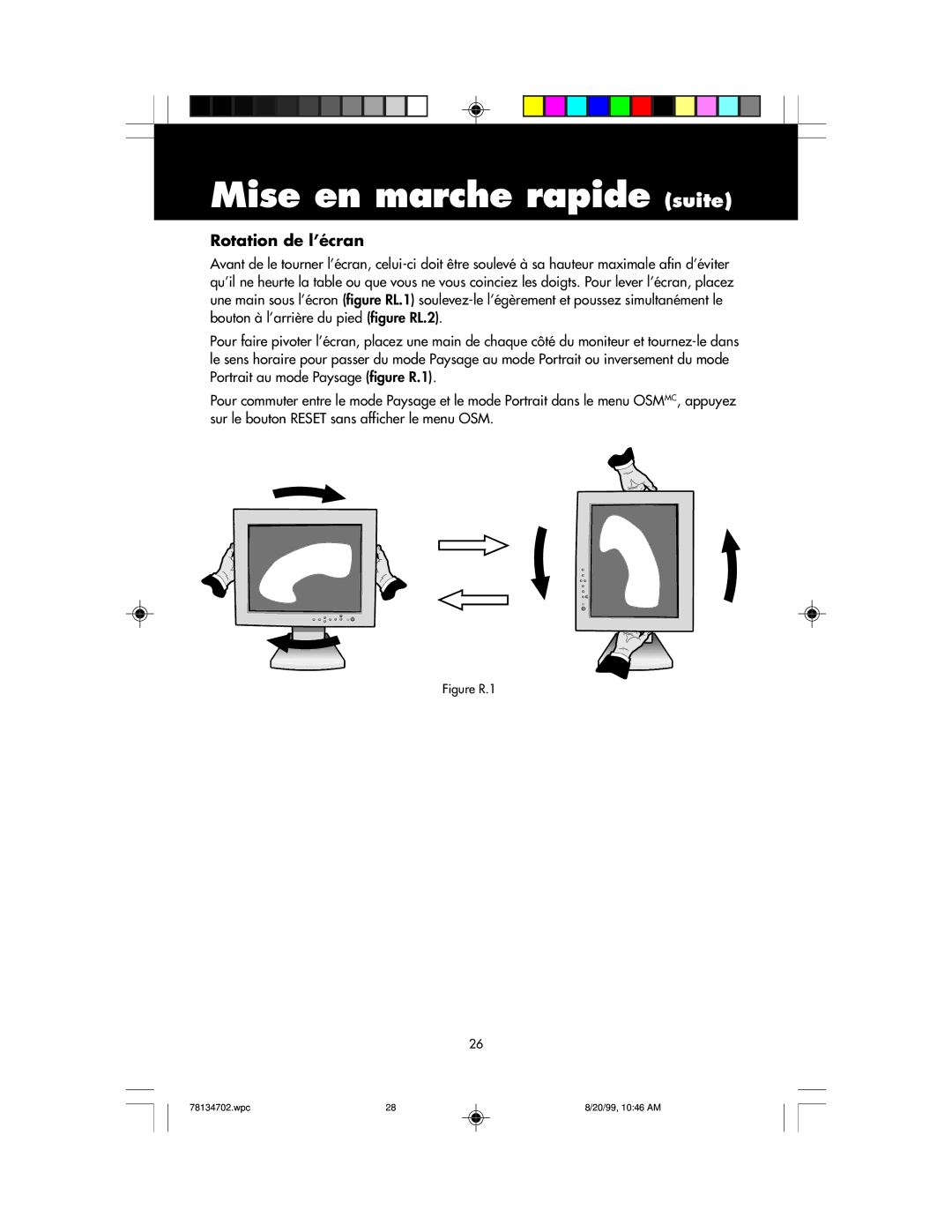 NEC LCD1510+ user manual Rotation de l’écran, Figure R.1 