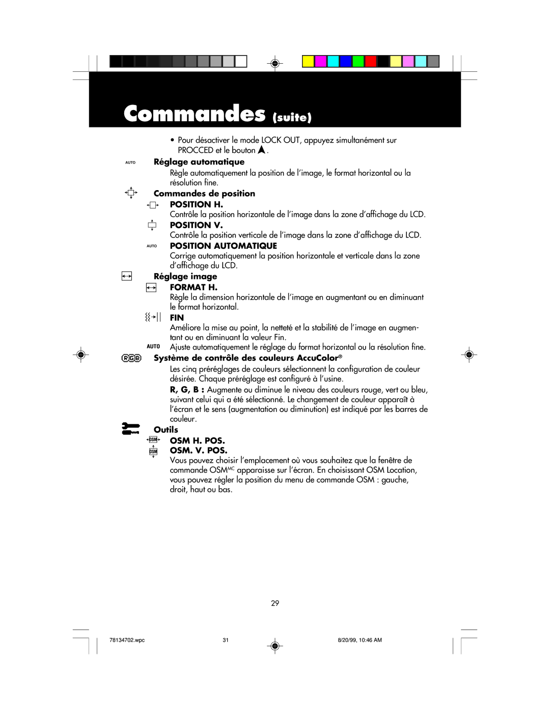 NEC LCD1510+ user manual Commandes suitesuite 