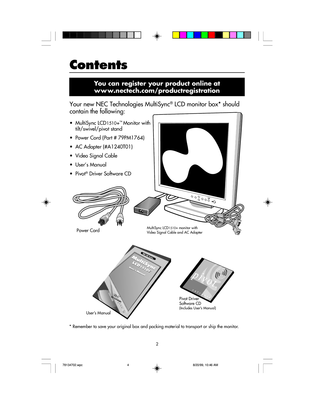 NEC LCD1510+ user manual Contents 