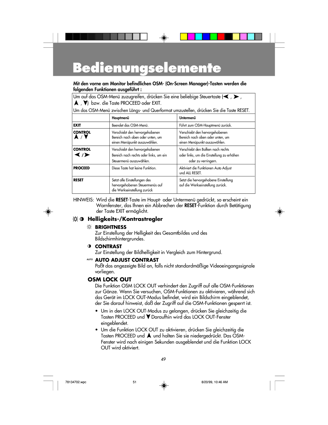 NEC LCD1510+ user manual Bedienungselemente, Helligkeits-/Kontrastregler 