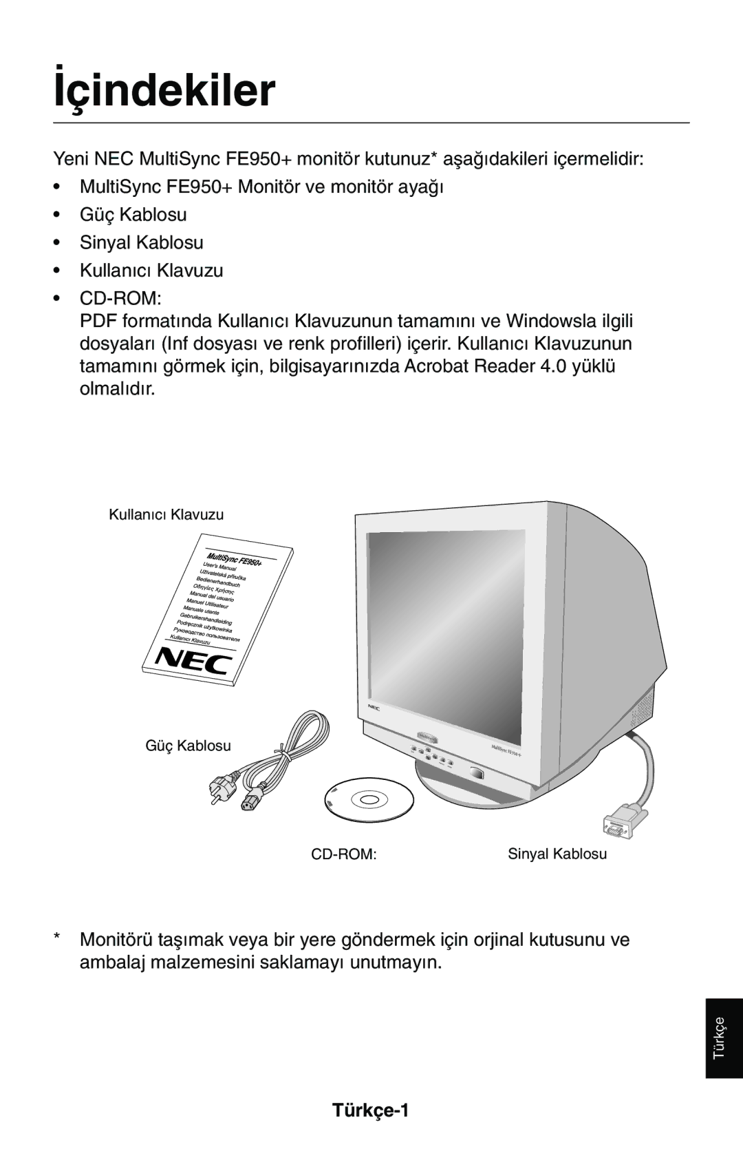 NEC LCD1525M user manual ∑çindekiler, Türkçe-1 