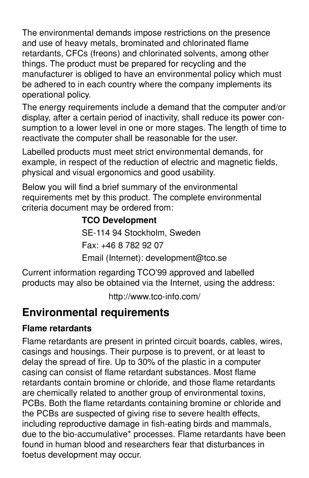 NEC LCD1525M user manual Environmental requirements, TCO Development 