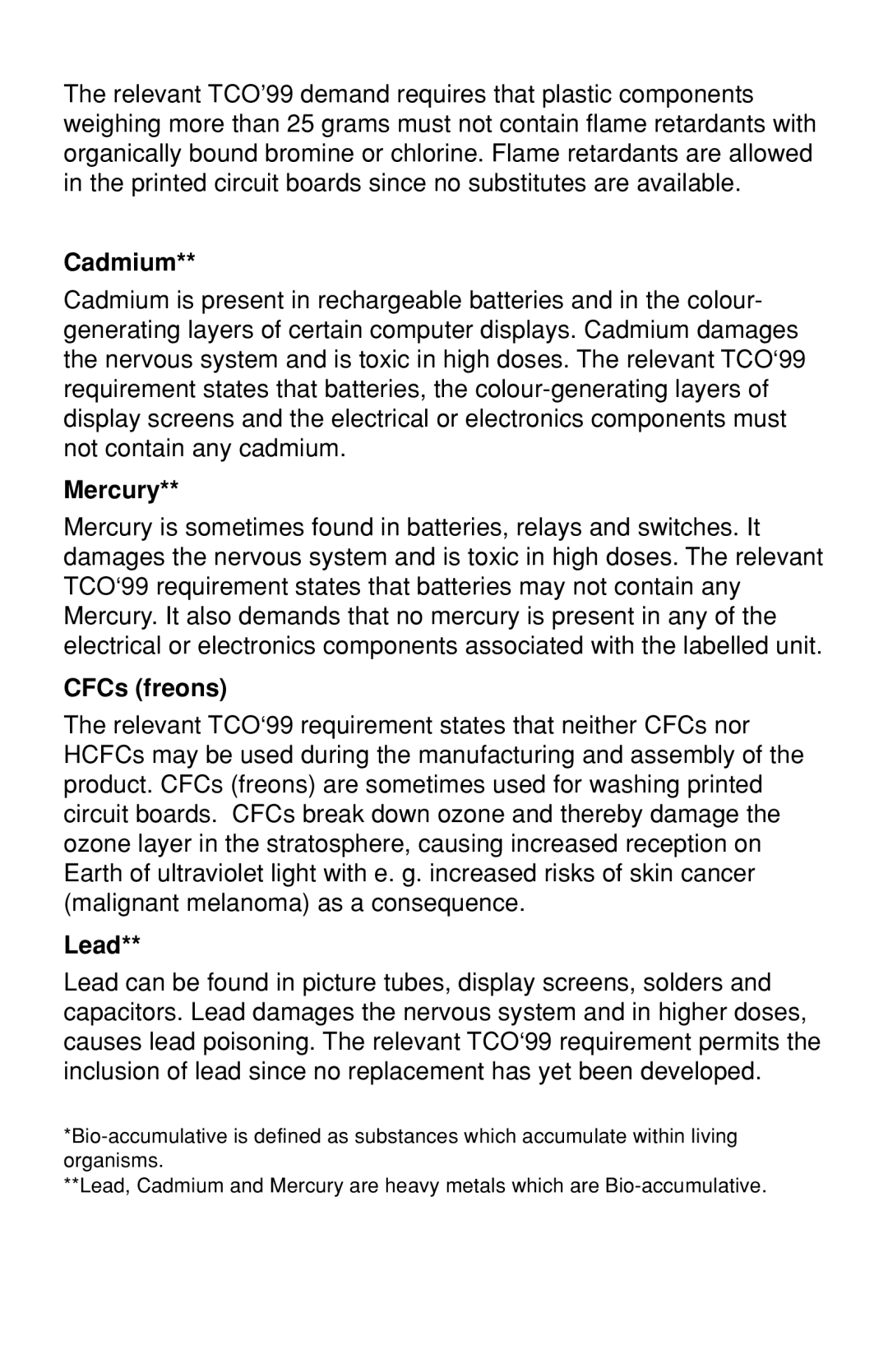 NEC LCD1525M user manual Cadmium 