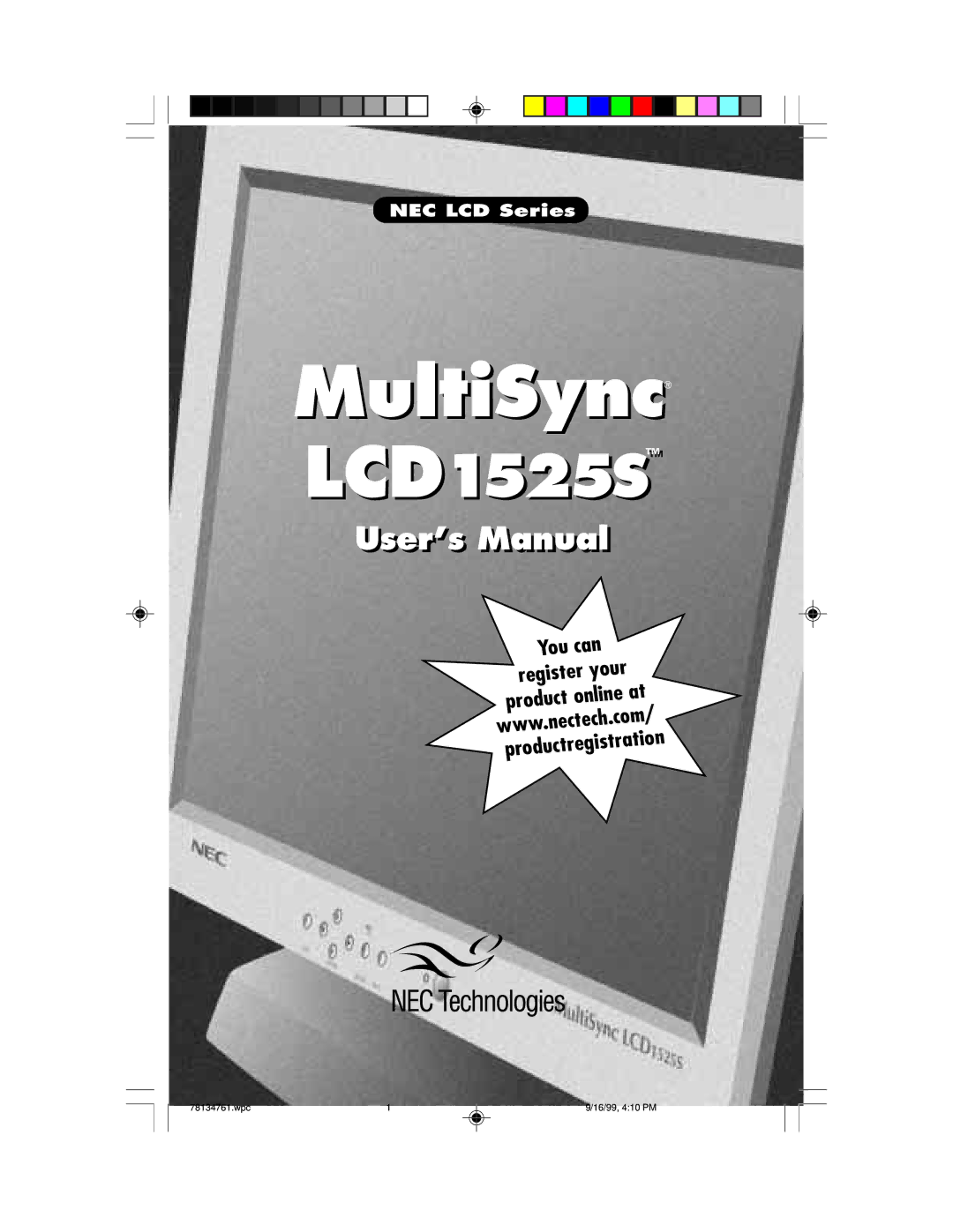 NEC LCD1525S user manual MultiSync 