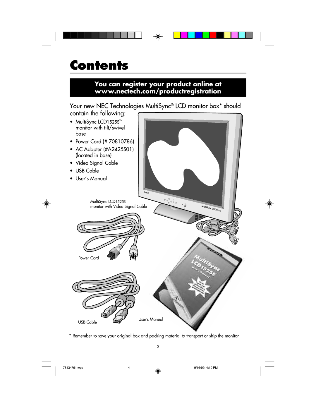 NEC LCD1525S user manual Contents 