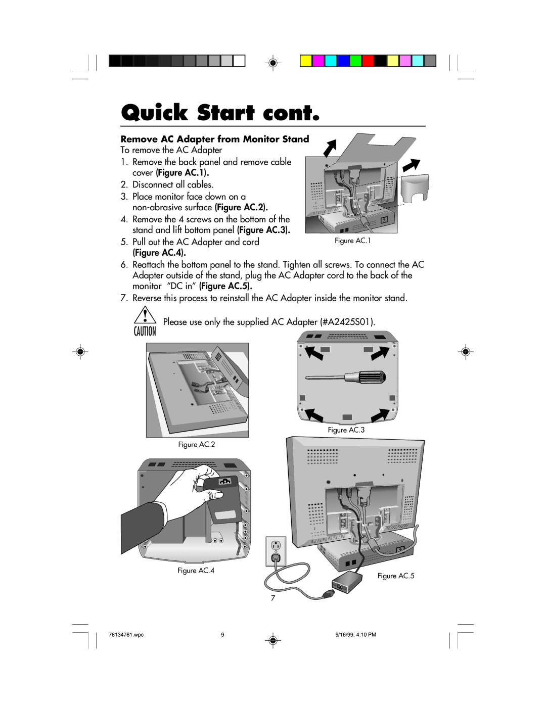 NEC LCD1525S user manual Pull out the AC Adapter and cord Figure AC.4 