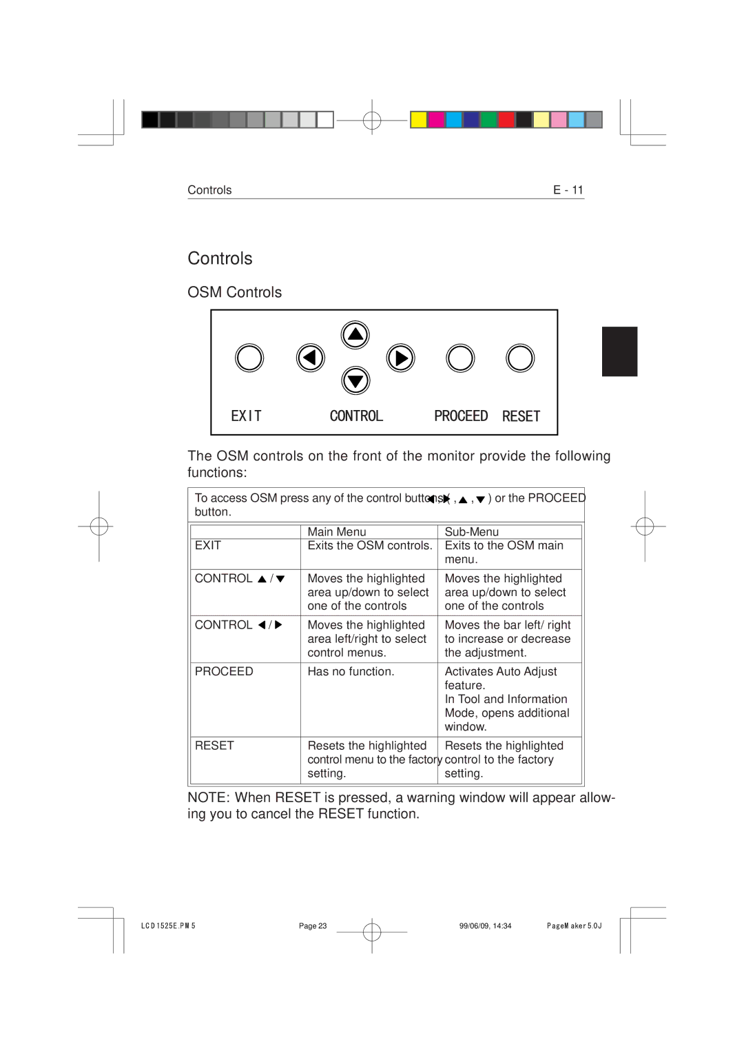 NEC LCD1525V manual OSM Controls 