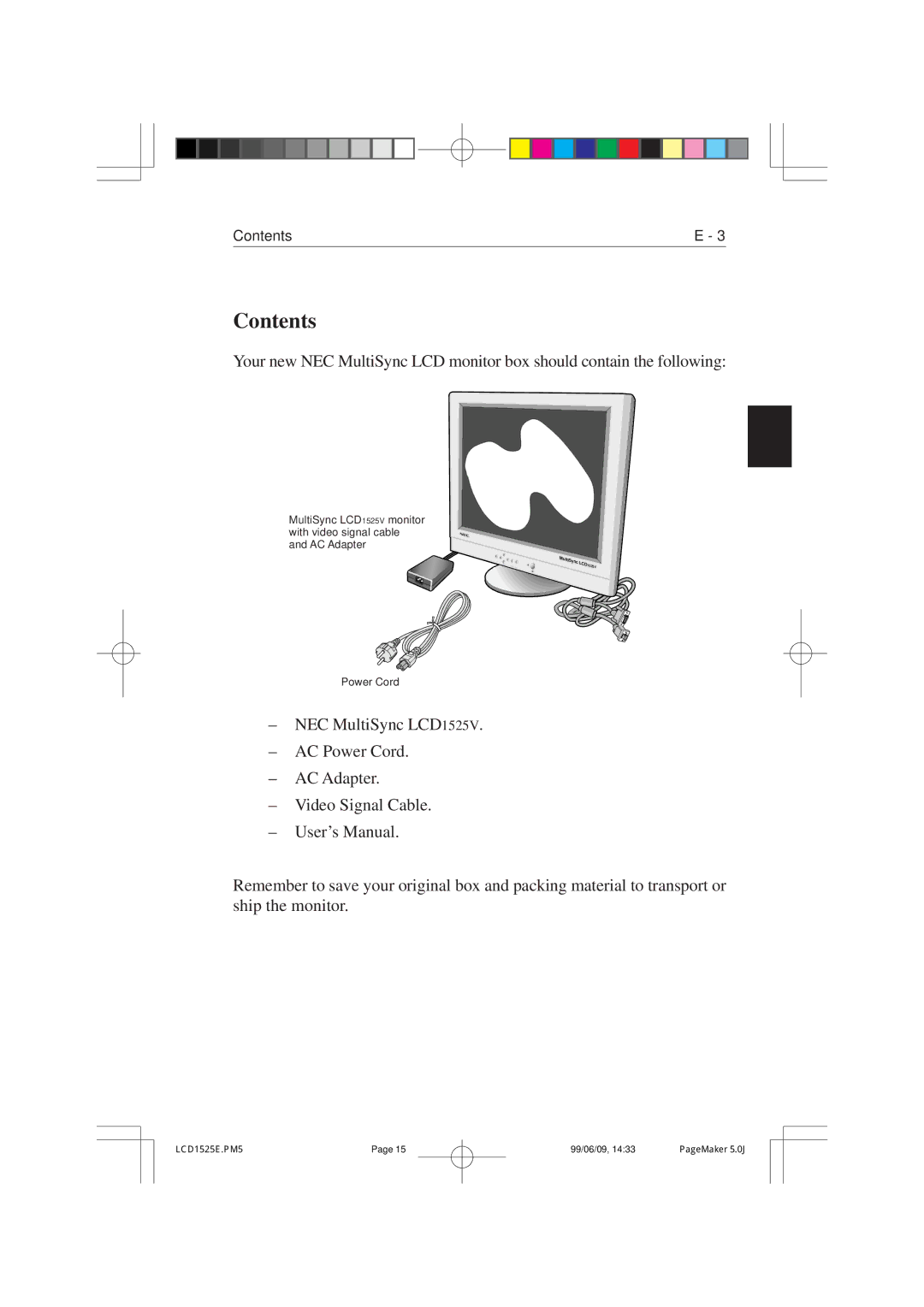 NEC LCD1525V manual Contents 