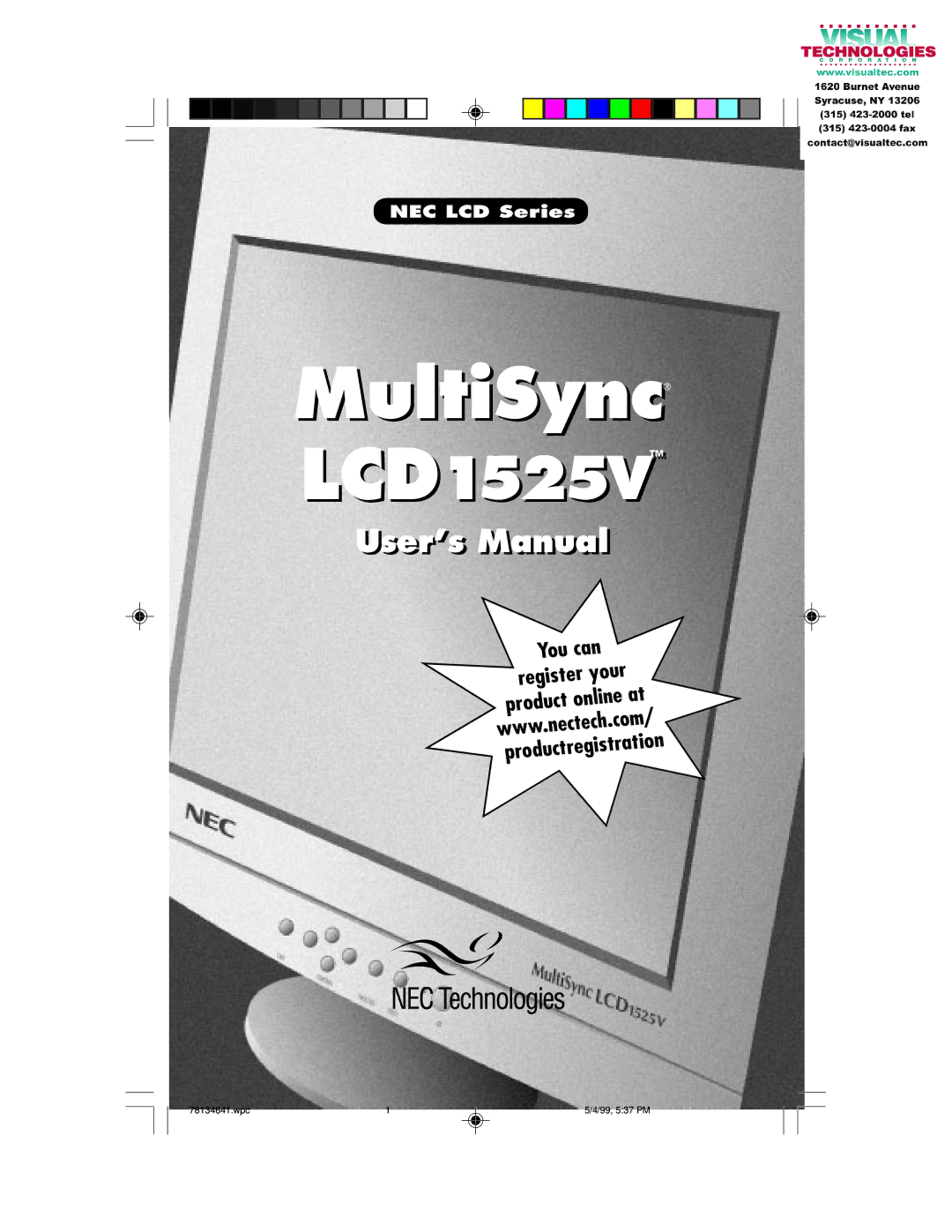 NEC LCD1525V user manual MultiSync 