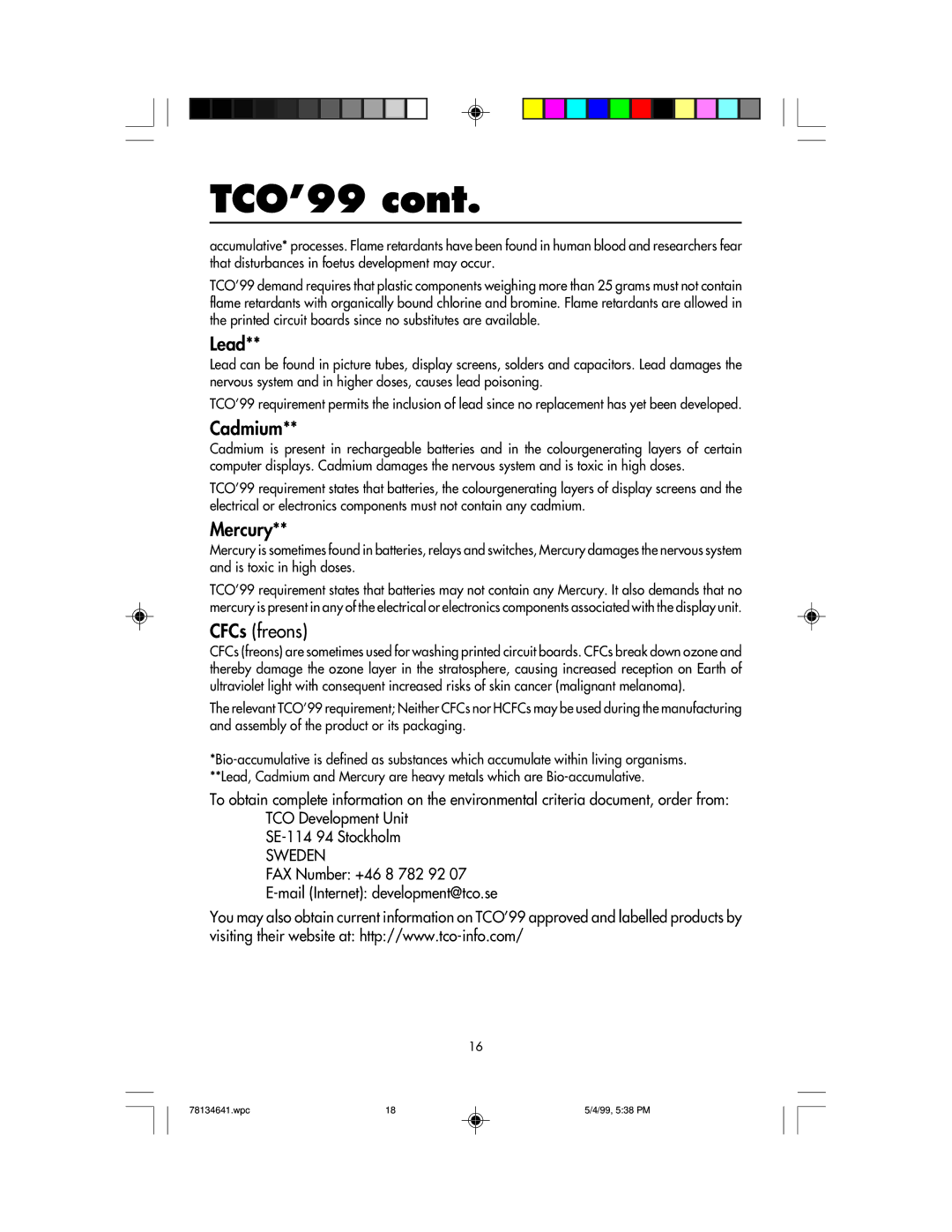 NEC LCD1525V user manual Lead 