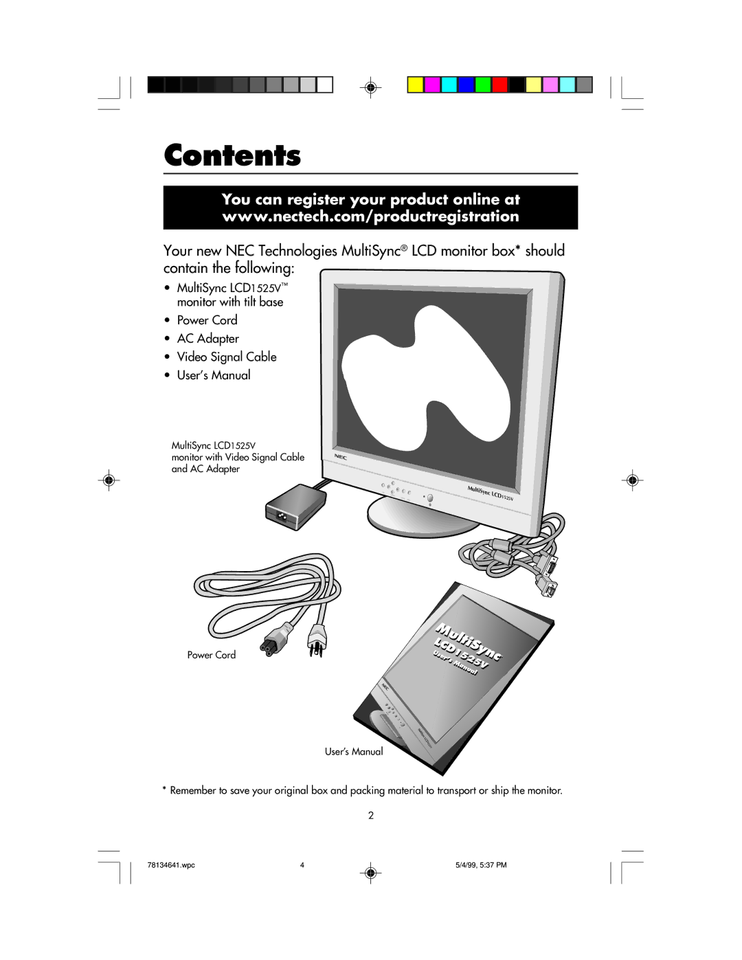 NEC LCD1525V user manual Contents 