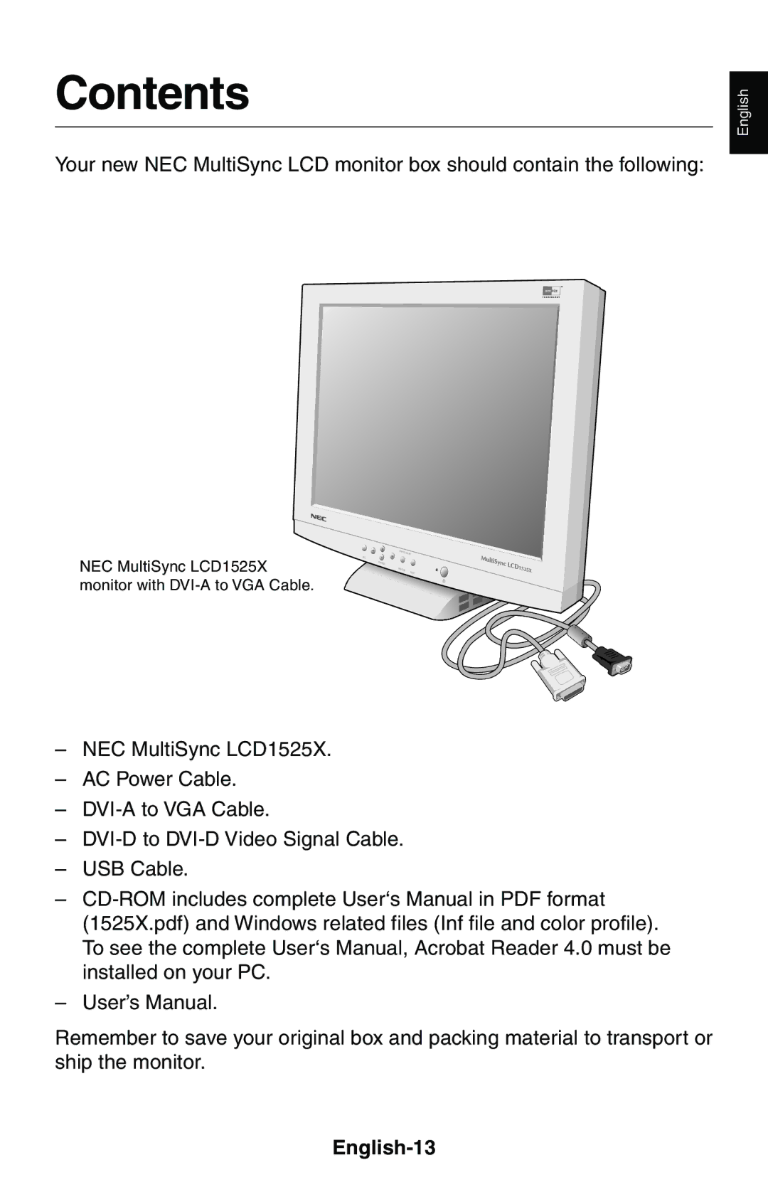 NEC LCD1525X user manual Contents 