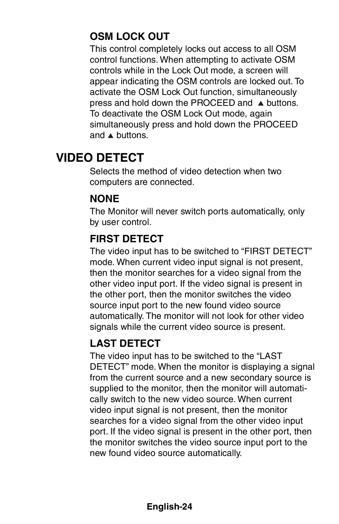 NEC LCD1525X user manual OSM Lock OUT, English-24 