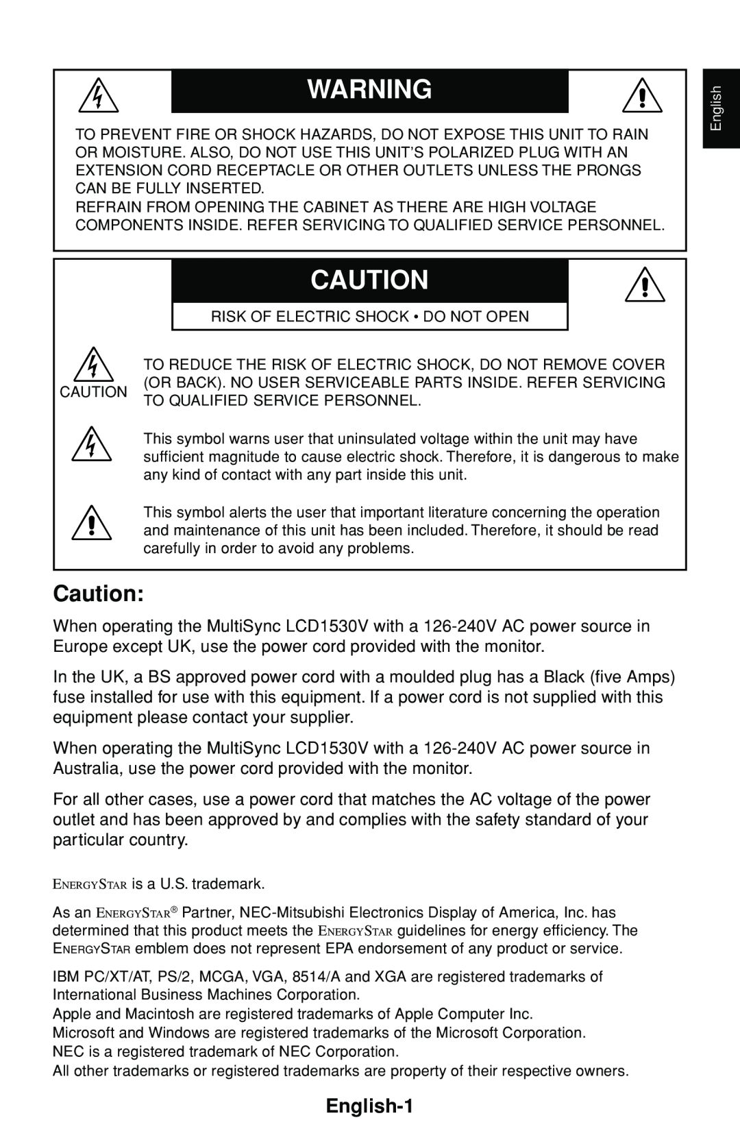 NEC LCD1530V user manual English-1 