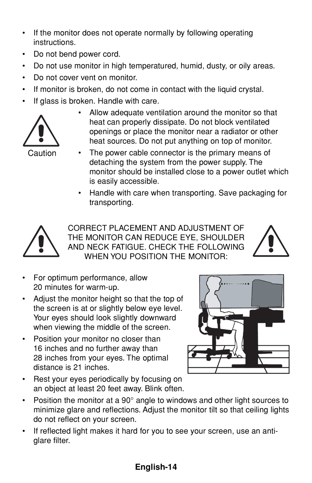 NEC LCD1530V user manual English-14, When YOU Position the Monitor 