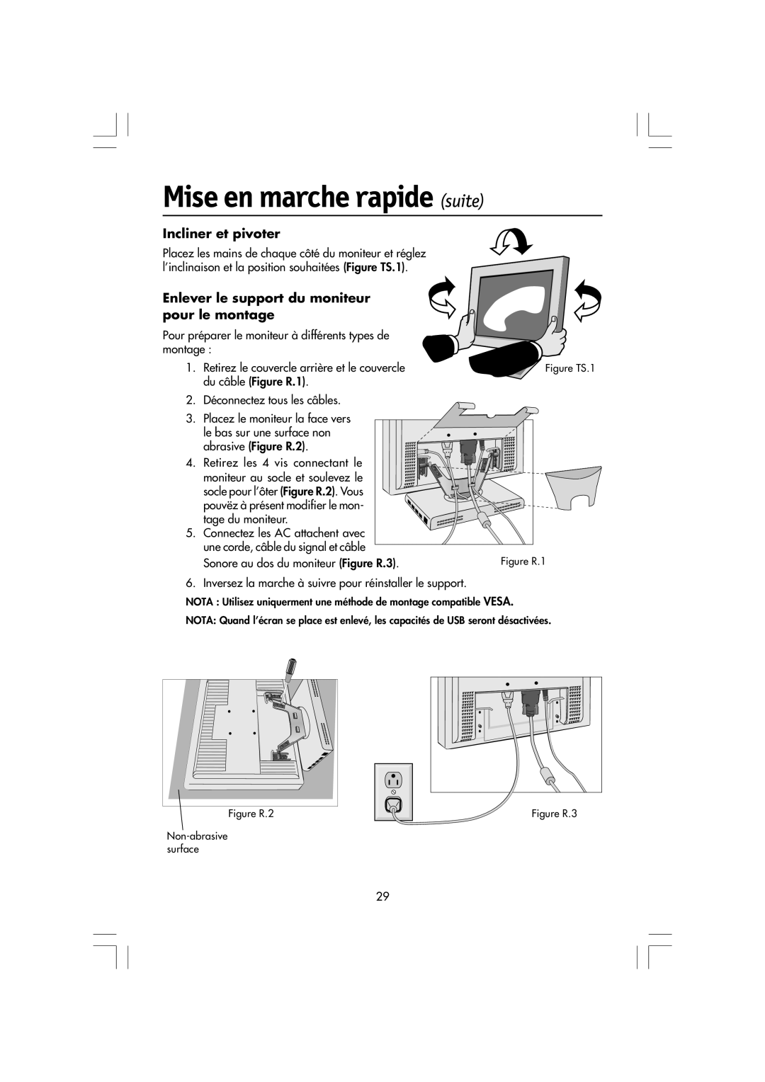 NEC LA-15R03-BK, LCD1550M manual Incliner et pivoter, Enlever le support du moniteur pour le montage 