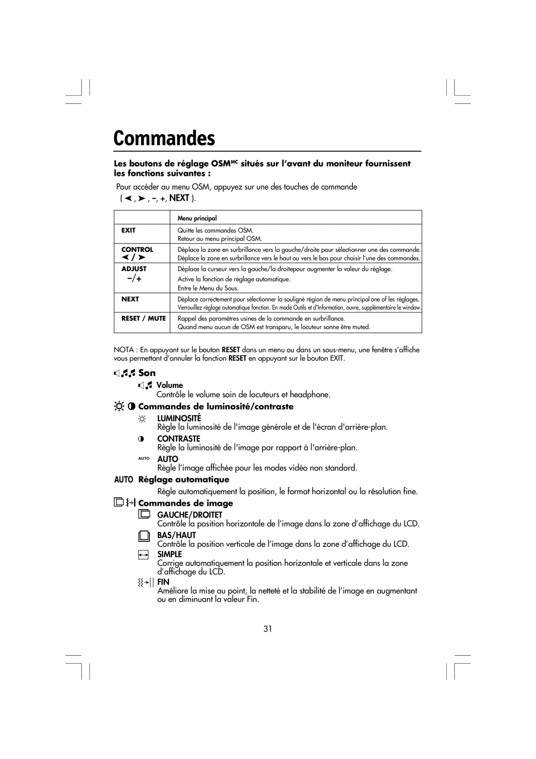 NEC LA-15R03-BK, LCD1550M manual Commandes, Son 